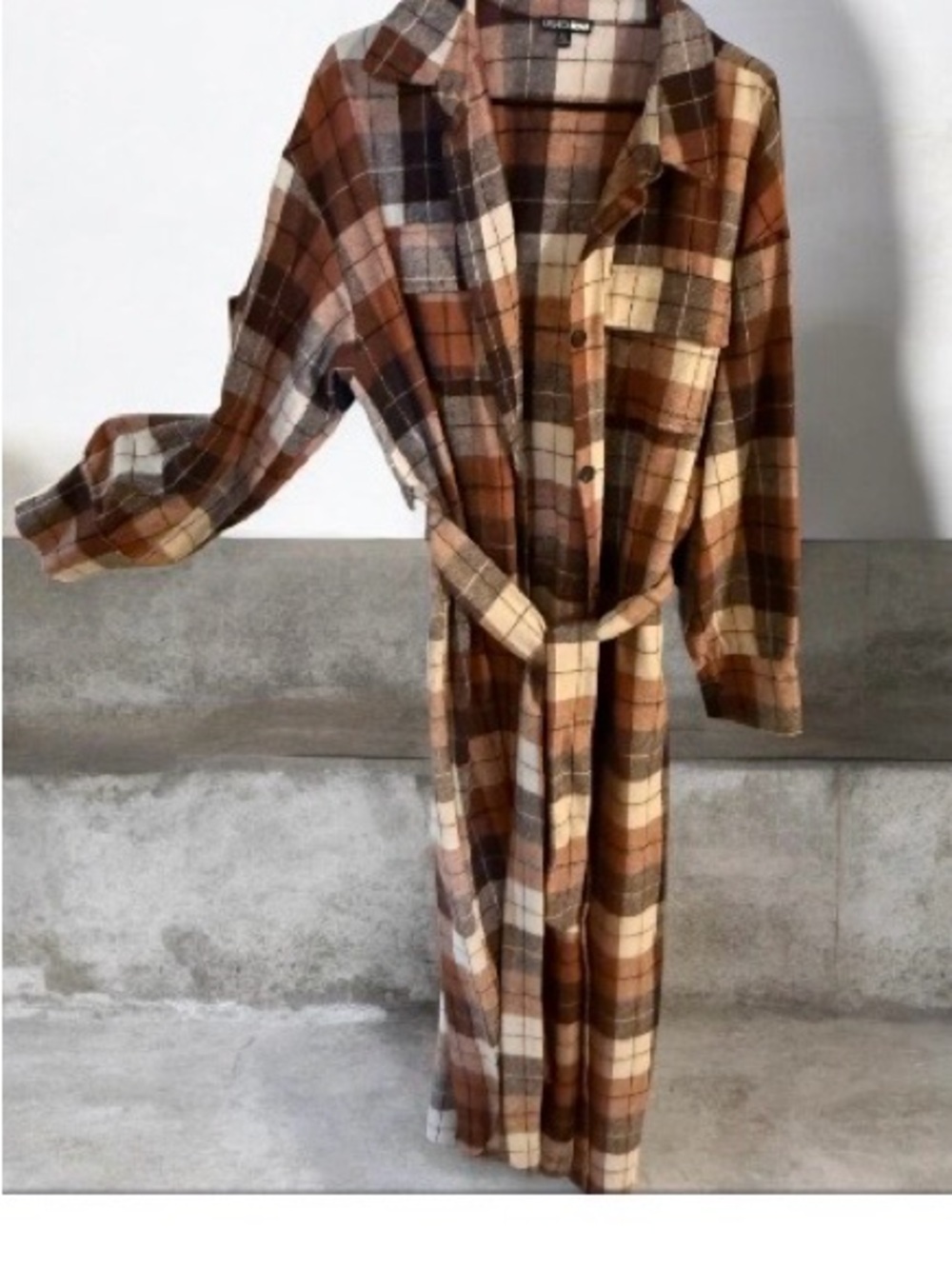 Fashion Nova Brown Plaid Belted Trench Coat